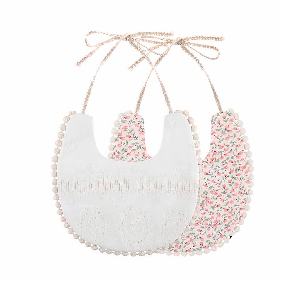 Double Sided Embroidered Cotton Baby Bib Natural Soft Toddler Feeding Accessory