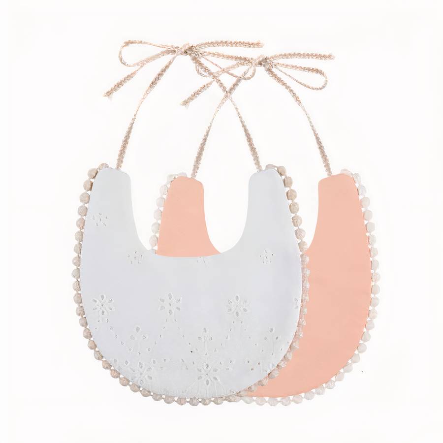 Double Sided Embroidered Cotton Baby Bib Natural Soft Toddler Feeding Accessory
