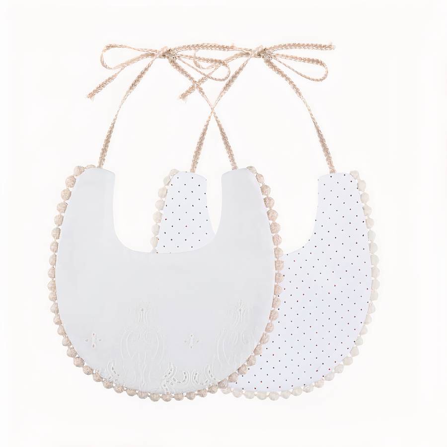 Double Sided Embroidered Cotton Baby Bib Natural Soft Toddler Feeding Accessory
