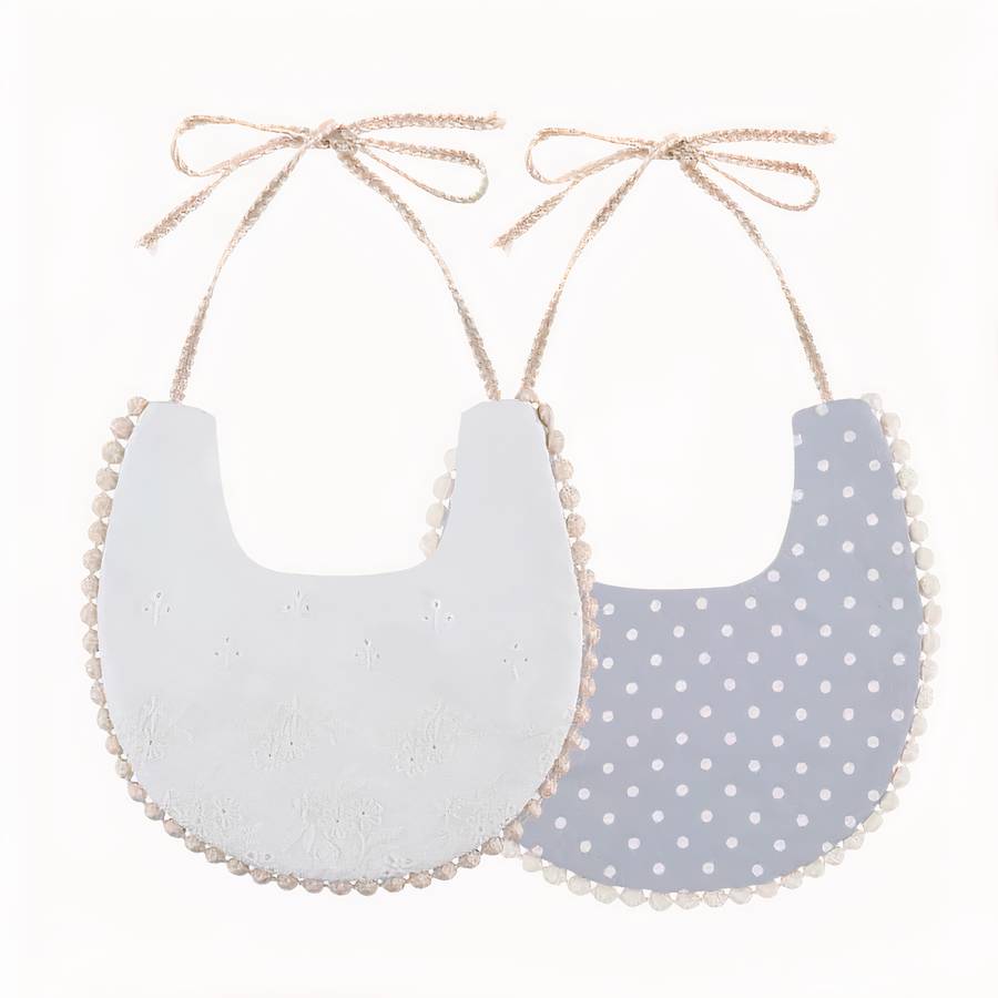 Double Sided Embroidered Cotton Baby Bib Natural Soft Toddler Feeding Accessory