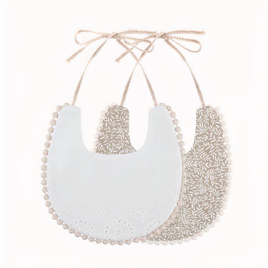 Double Sided Embroidered Cotton Baby Bib Natural Soft Toddler Feeding Accessory