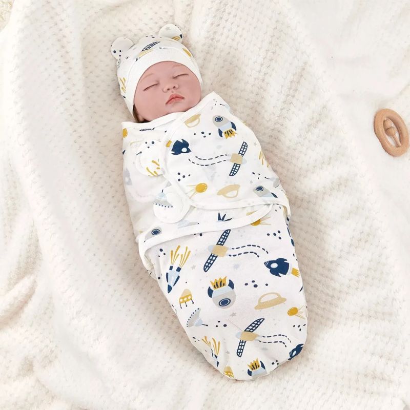 Swaddle Sleeping Bag with Matching Baby Hat for Newborns