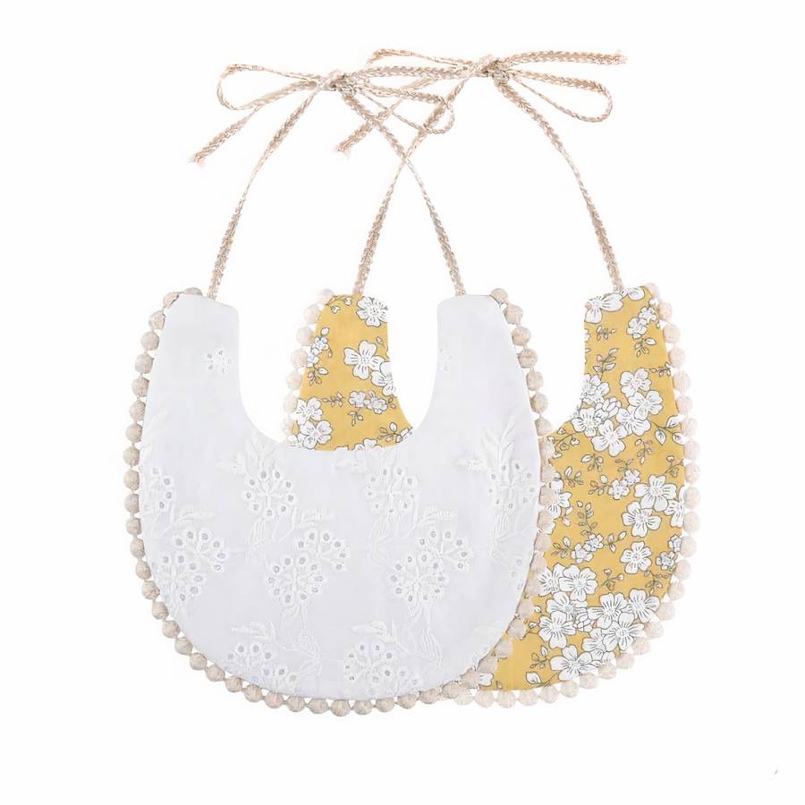 Double Sided Embroidered Cotton Baby Bib Natural Soft Toddler Feeding Accessory