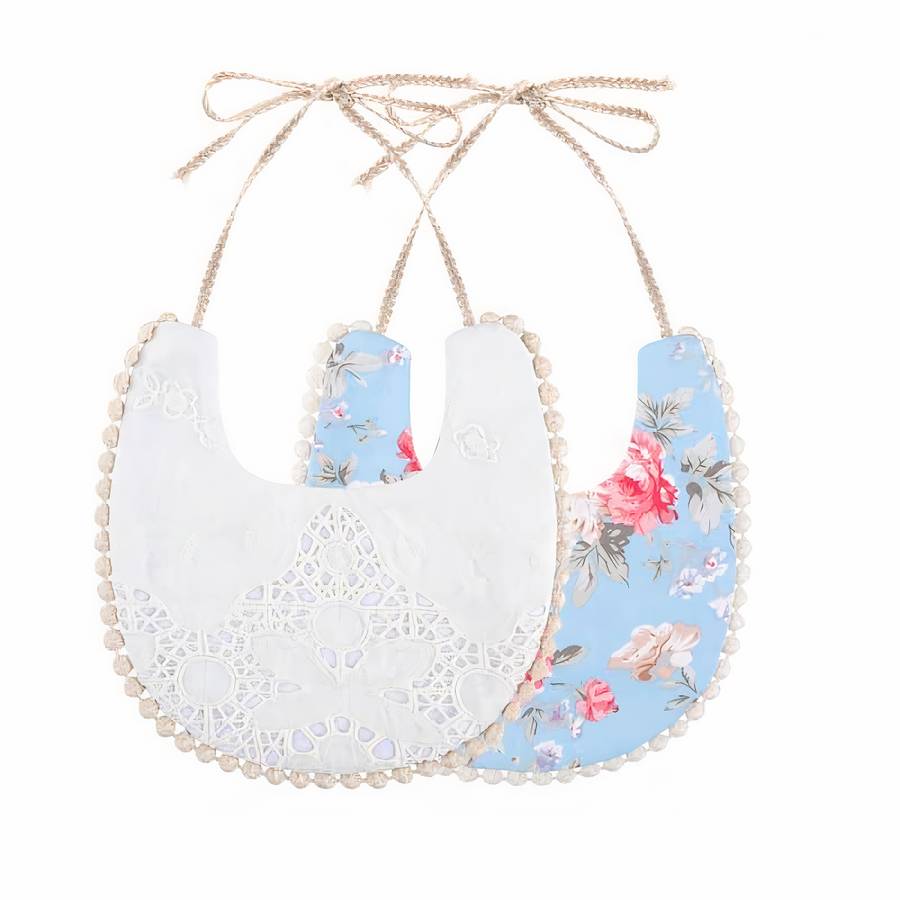 Double Sided Embroidered Cotton Baby Bib Natural Soft Toddler Feeding Accessory