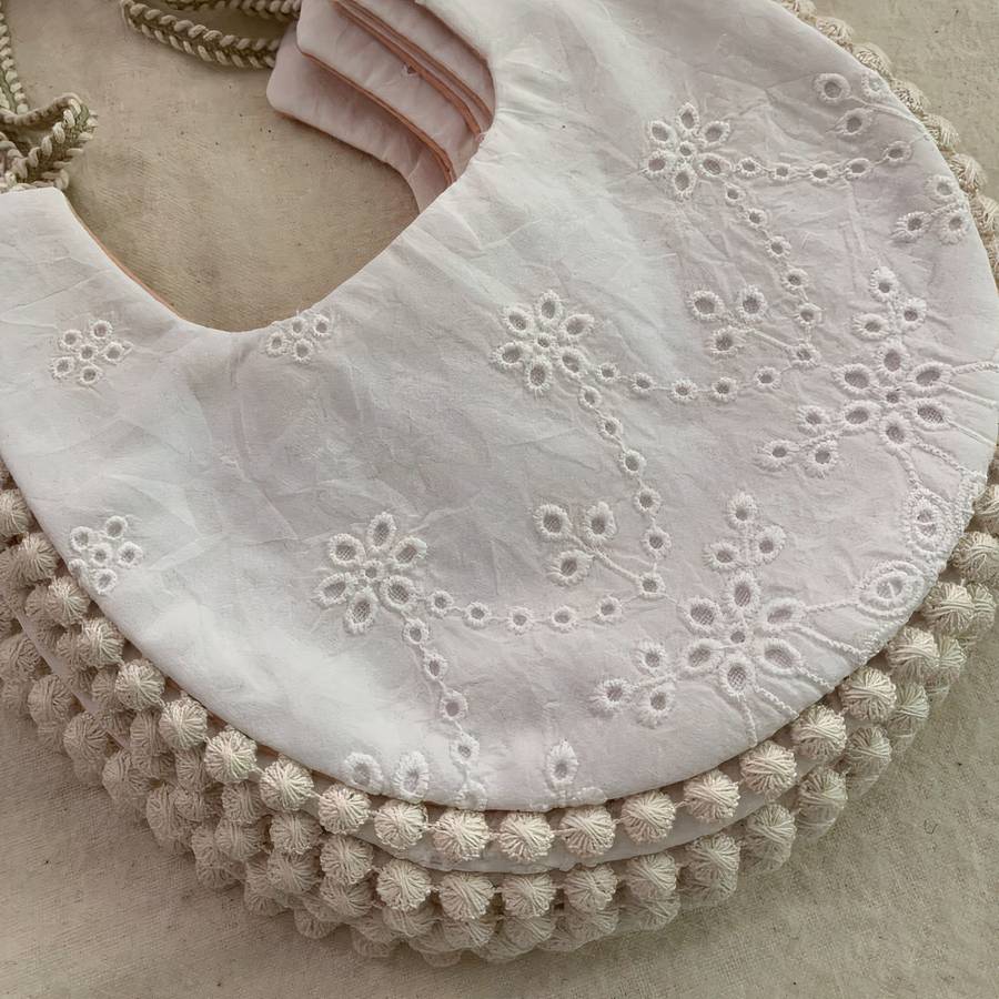 Double Sided Embroidered Cotton Baby Bib Natural Soft Toddler Feeding Accessory
