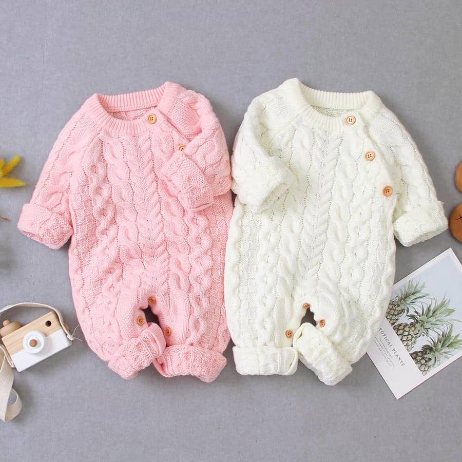 Baby Long Sleeve Knitted Romper Soft Cozy Newborn Infant Bodysuit