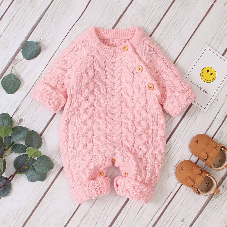 Baby Long Sleeve Knitted Romper Soft Cozy Newborn Infant Bodysuit