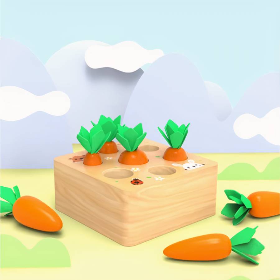 Wooden Baby Pull Toy Carrot Shape Toddler Push and Pull Toy Natural Infant Toy