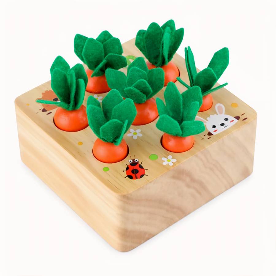 Wooden Baby Pull Toy Carrot Shape Toddler Push and Pull Toy Natural Infant Toy