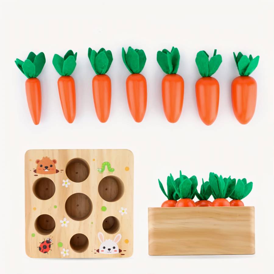 Wooden Baby Pull Toy Carrot Shape Toddler Push and Pull Toy Natural Infant Toy