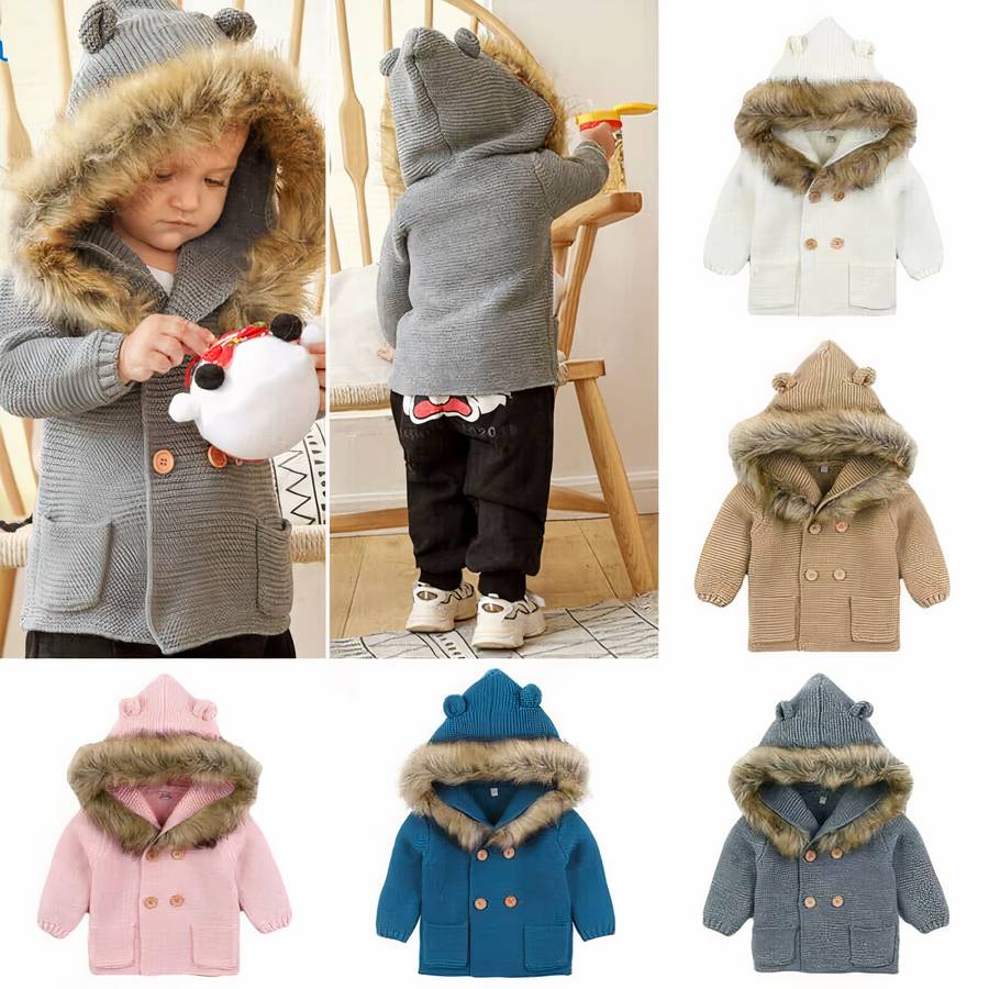 Baby Jacket with Faux Fur Collar Warm Toddler Coat Outerwear