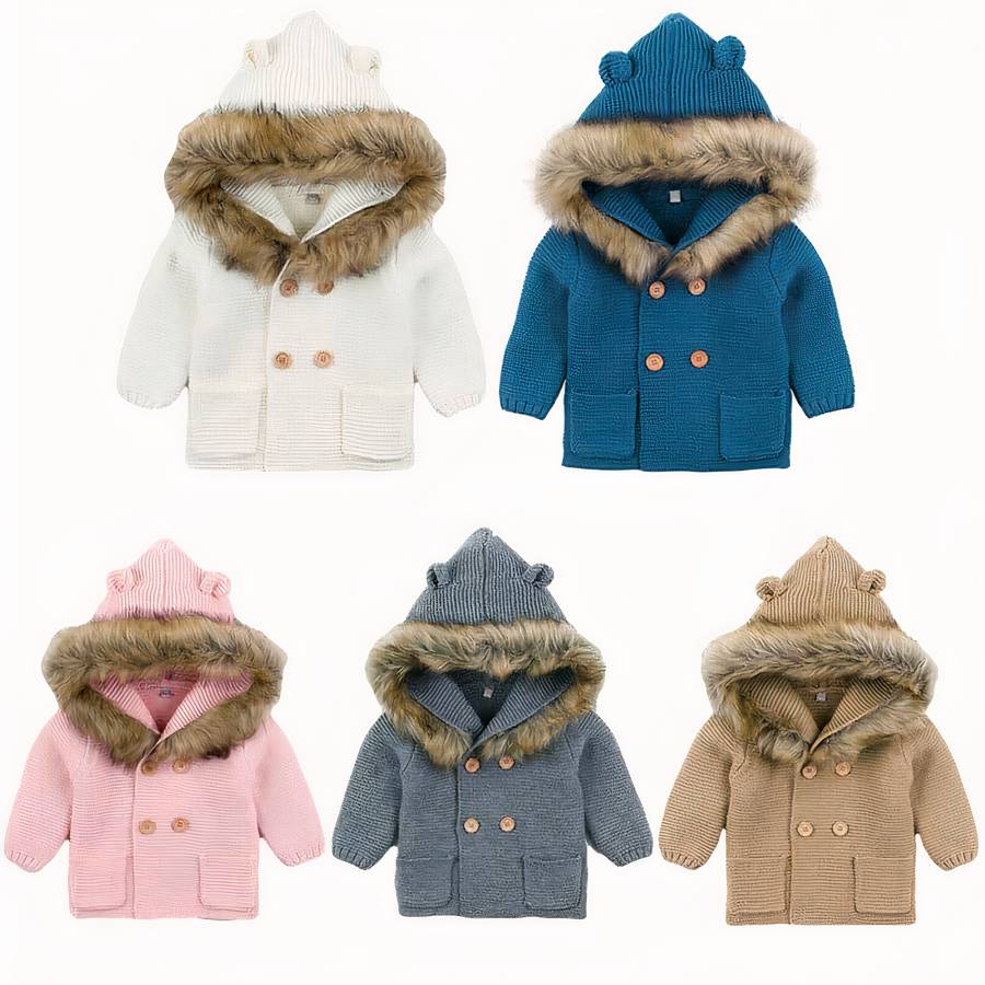 Baby Jacket with Faux Fur Collar Warm Toddler Coat Outerwear