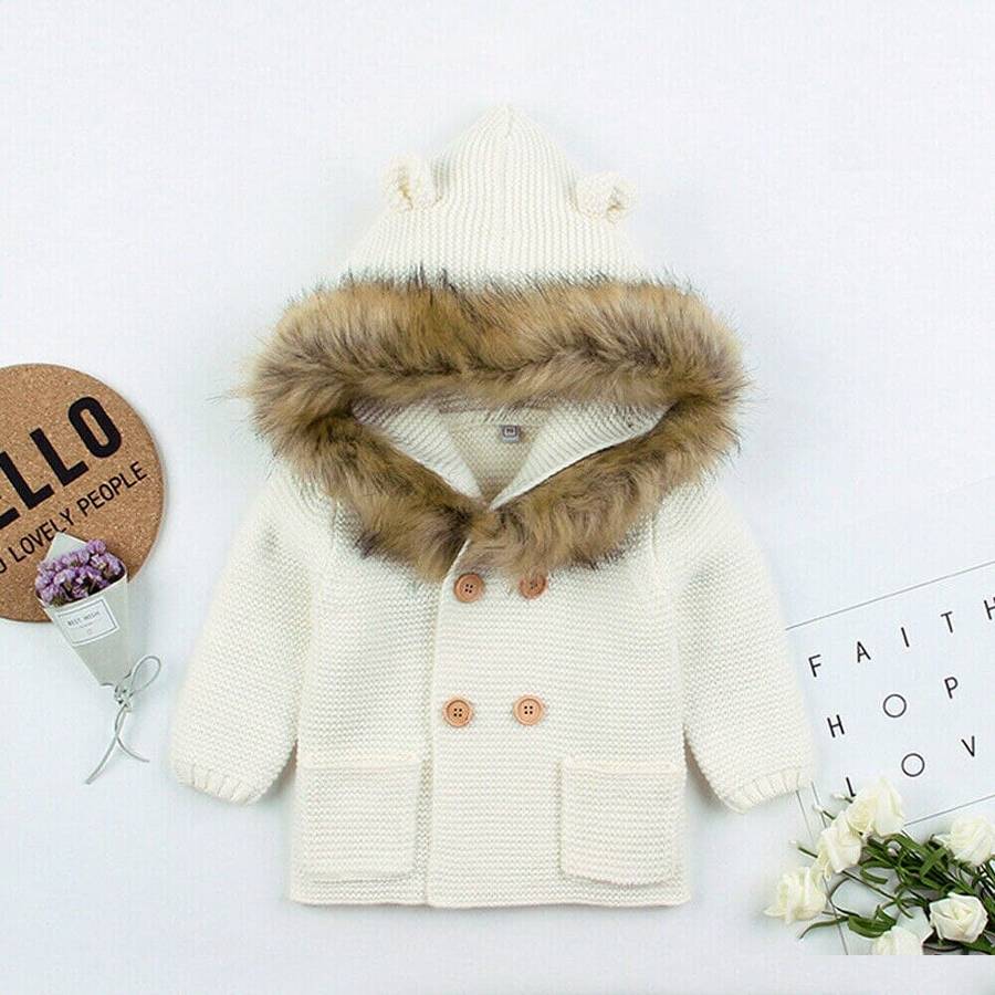 Baby Jacket with Faux Fur Collar Warm Toddler Coat Outerwear