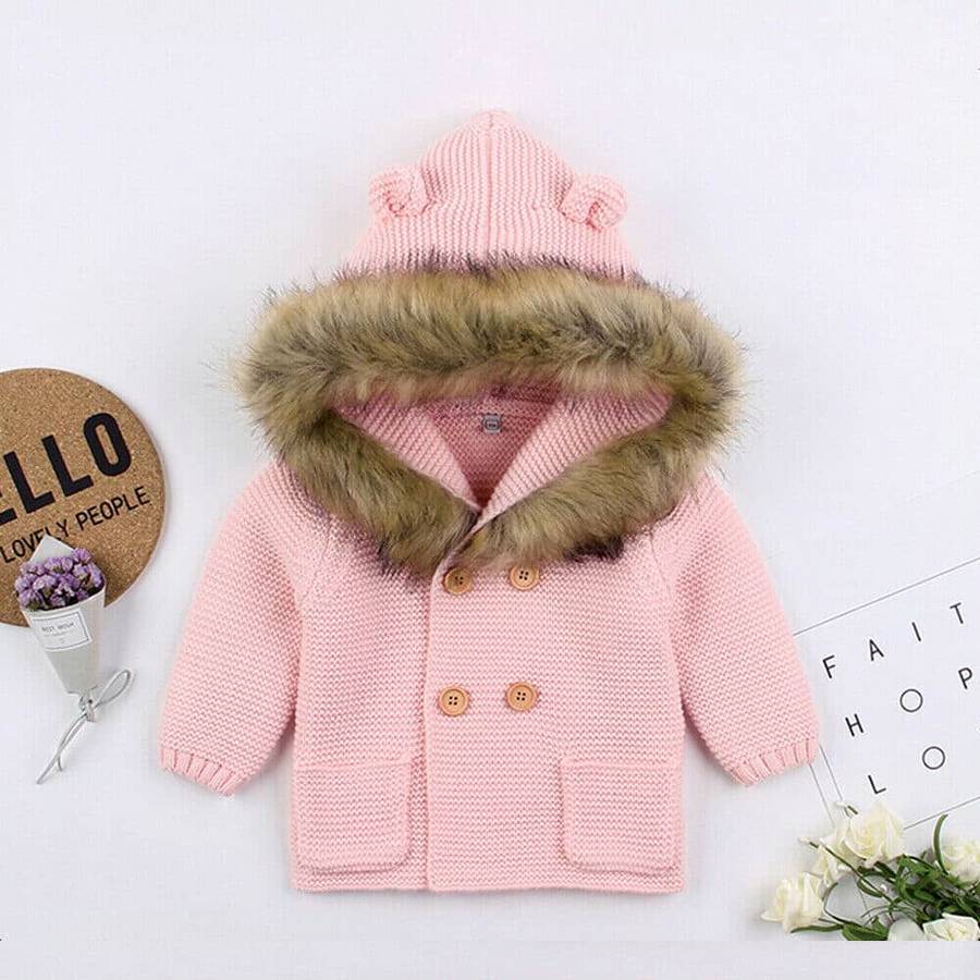 Baby Jacket with Faux Fur Collar Warm Toddler Coat Outerwear