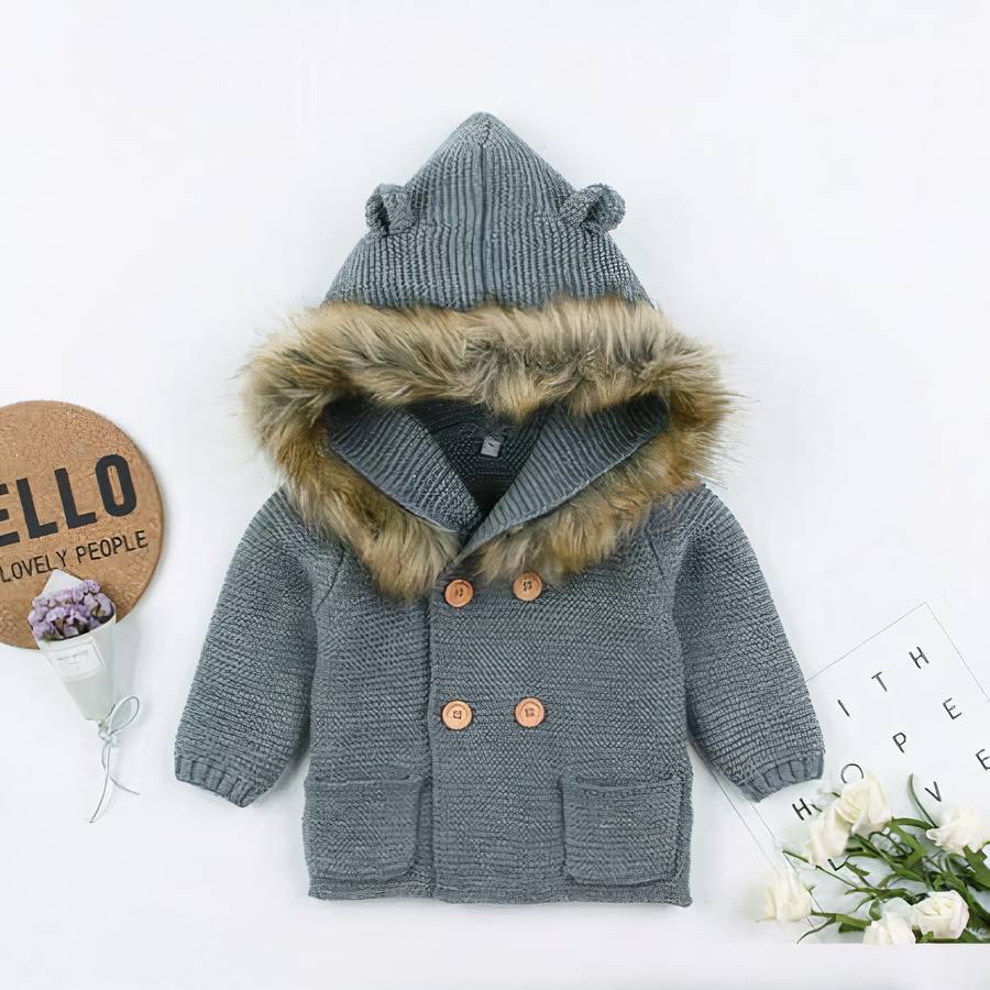 Baby Jacket with Faux Fur Collar Warm Toddler Coat Outerwear