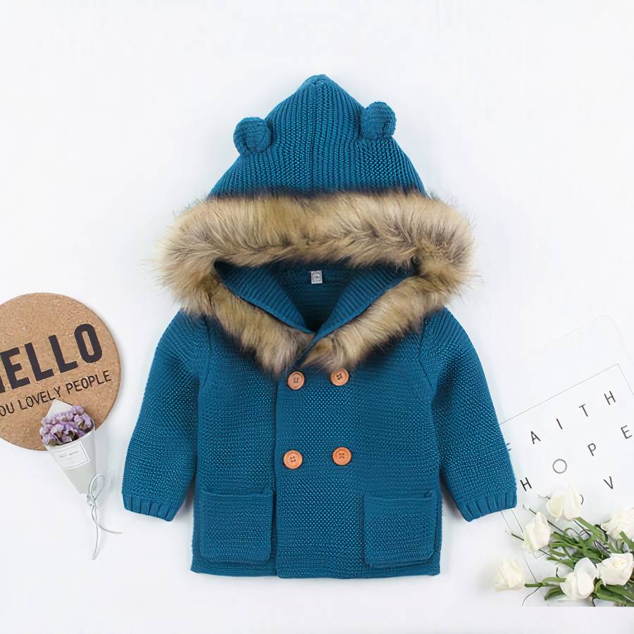 Baby Jacket with Faux Fur Collar Warm Toddler Coat Outerwear