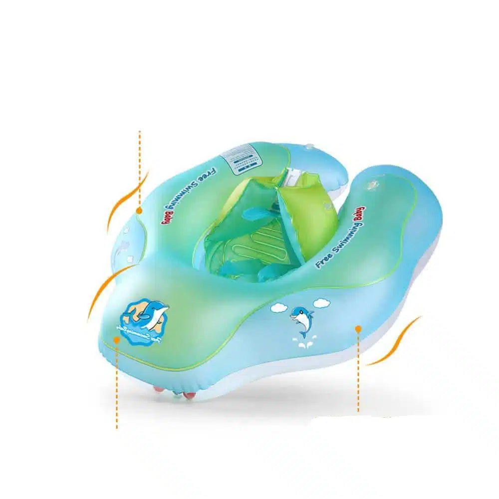 Inflatable Baby Swimming Float Ring with Safety Seat and Sun Canopy