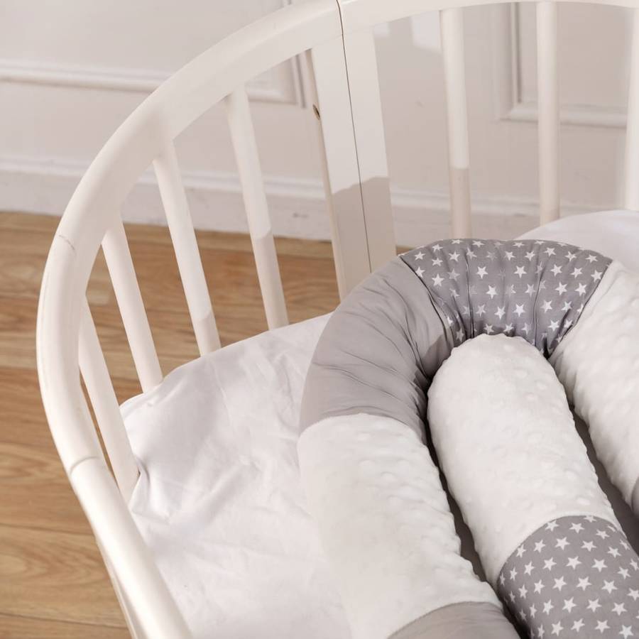 Gray Round Crib Bumper with Star Patterns Baby Bedding Protector