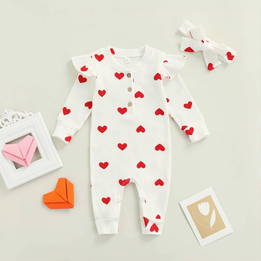 Baby Long Sleeve Heart Print Romper
