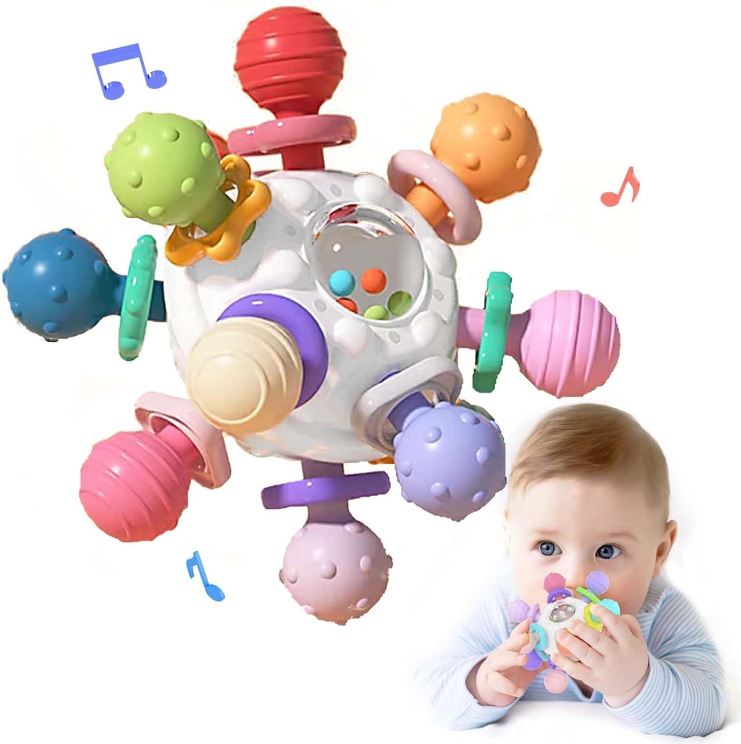 Baby Teething Toy with Rattle Soft Silicone Teether Infant Teething Ring