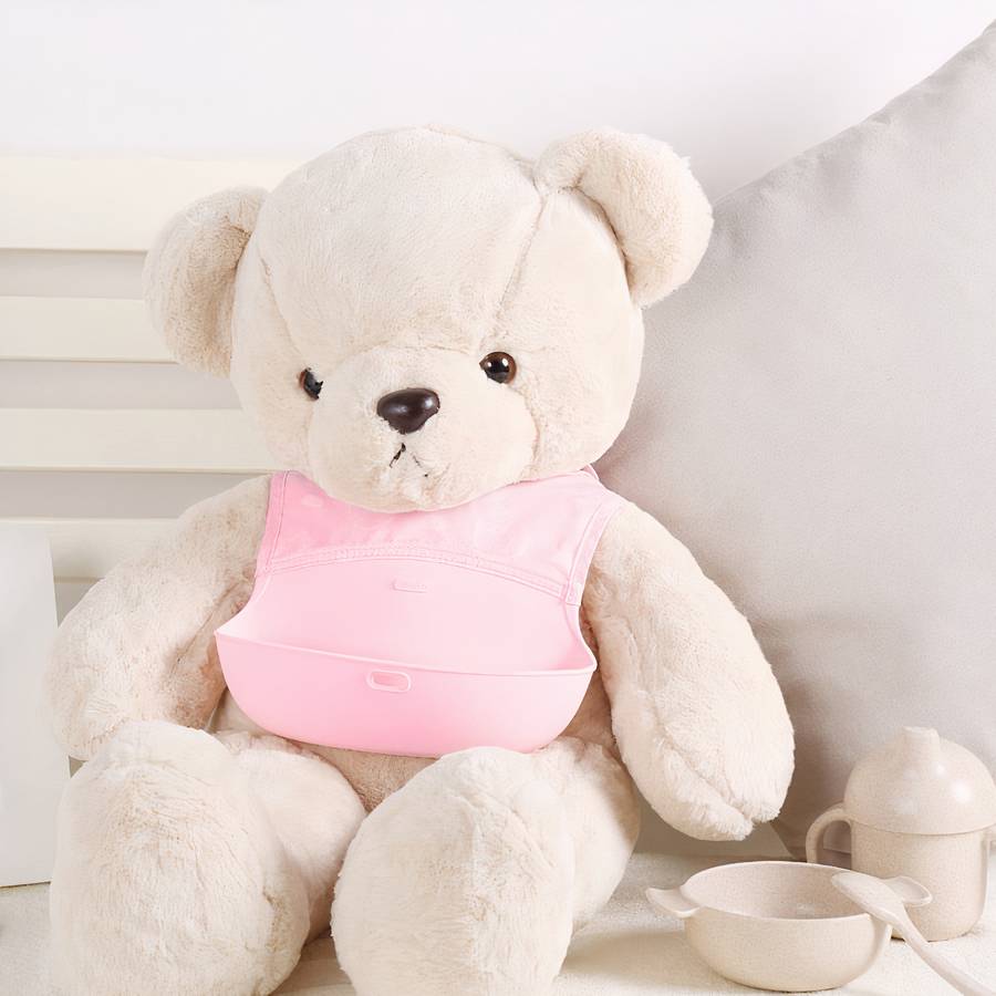 Pink Polyester and Silicone Baby Bib Waterproof Easy Clean Baby Feeding Bibs