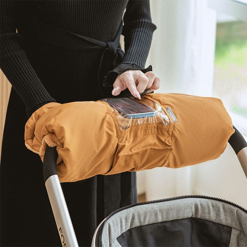 Winter Stroller Hand Muff with Phone Holder Waterproof Warm Gloves for Baby Stroller