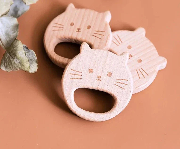 Baby Teething Ring Natural Wood Organic Infant Teether Safe Chew Toy