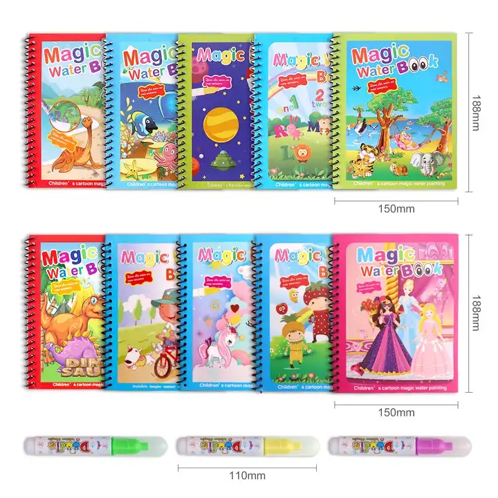 Set of 5 Water Reveal Magic Coloring Books for Kids