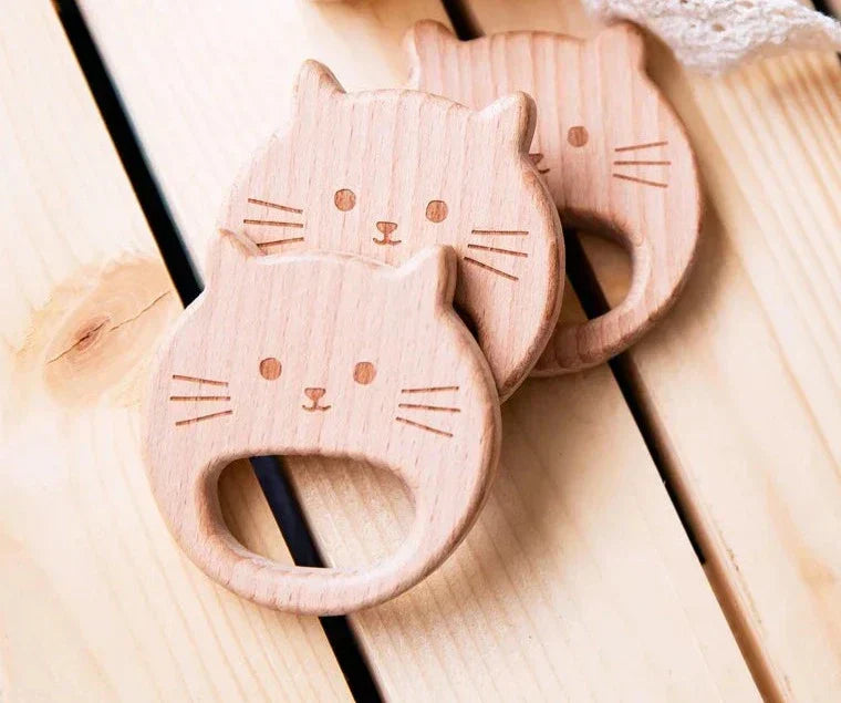 Baby Teething Ring Natural Wood Organic Infant Teether Safe Chew Toy