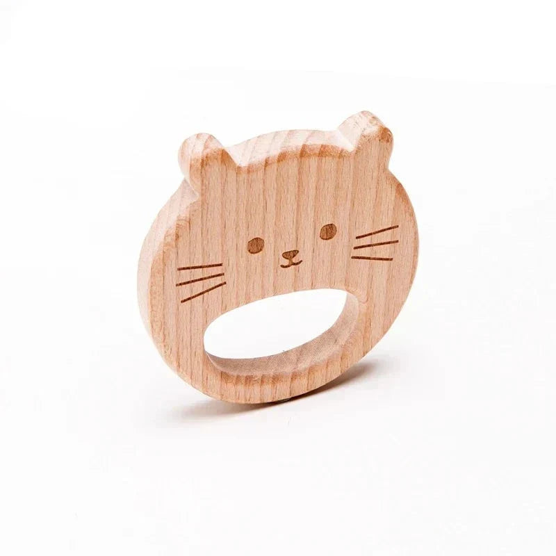 Baby Teething Ring Natural Wood Organic Infant Teether Safe Chew Toy