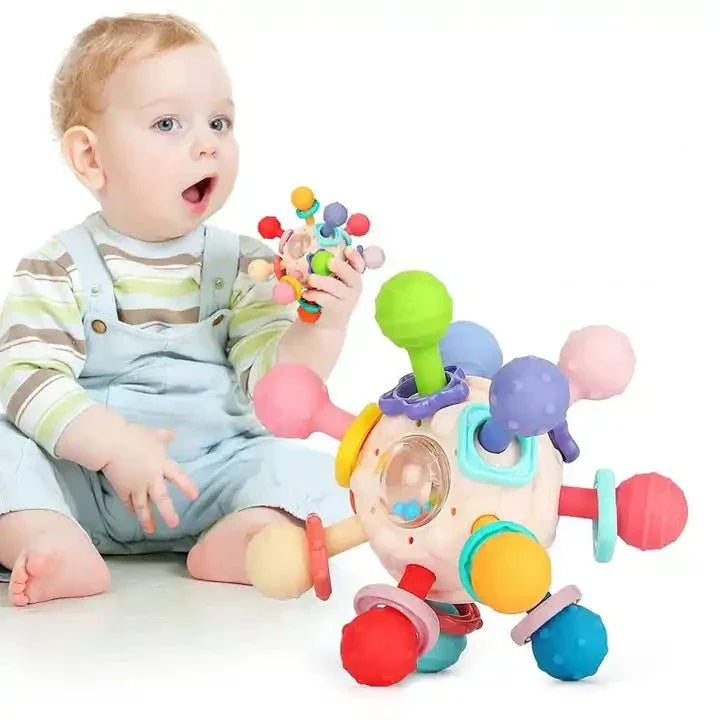 Baby Teething Toy with Rattle Soft Silicone Teether Infant Teething Ring