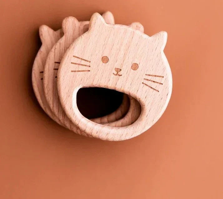 Baby Teething Ring Natural Wood Organic Infant Teether Safe Chew Toy