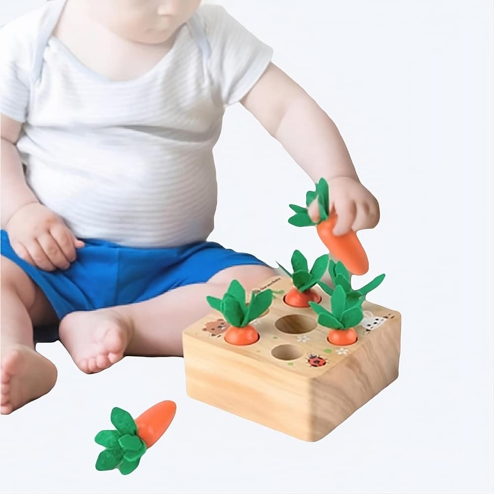 Wooden Baby Pull Toy Carrot Shape Toddler Push and Pull Toy Natural Infant Toy