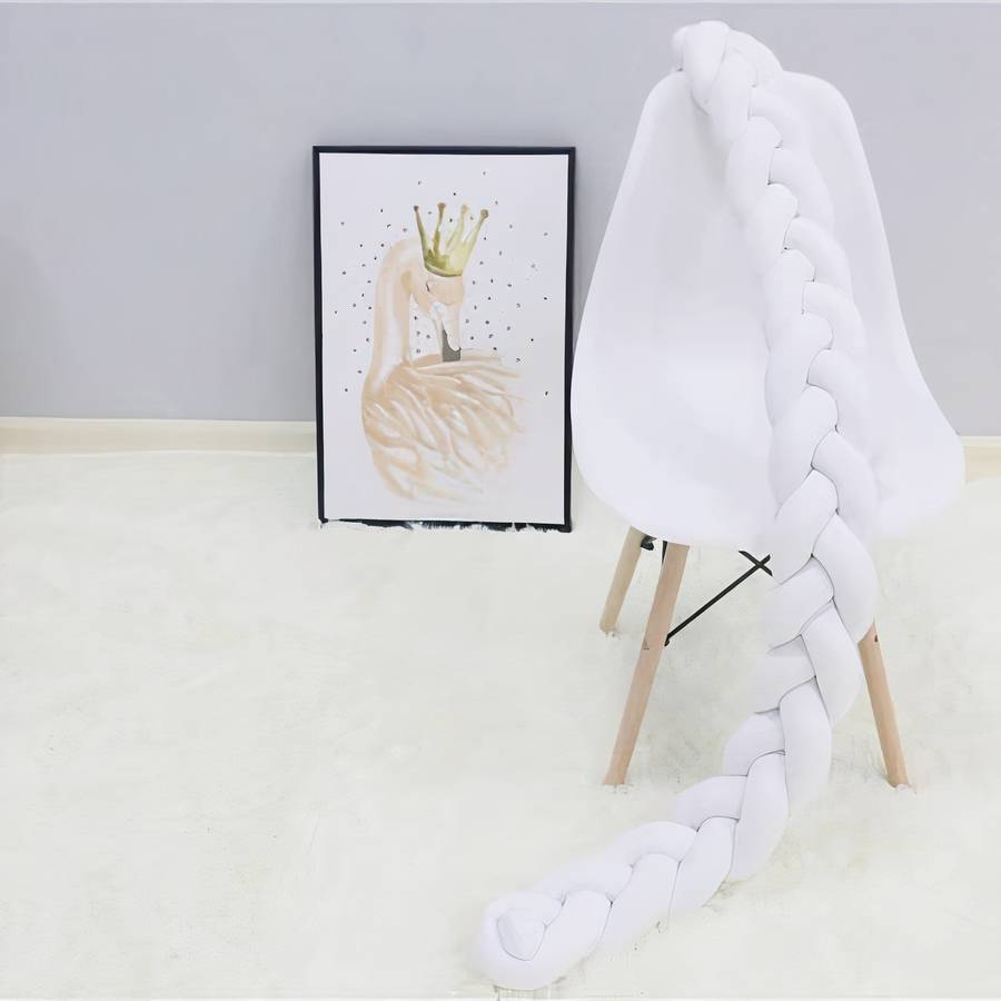 White Braided Crib Bumper Soft Baby Bed Rail Protector