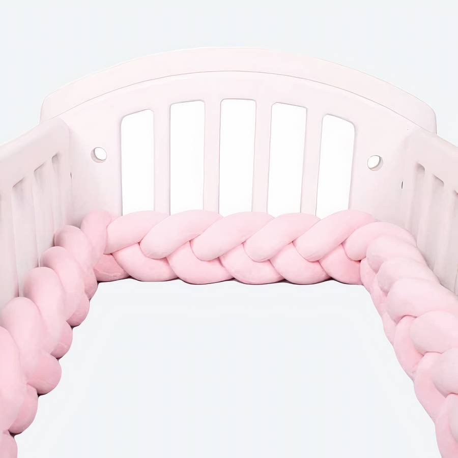 Pink Braided Crib Bumper Soft Nursery Bedding Baby Bed Rail Cushion