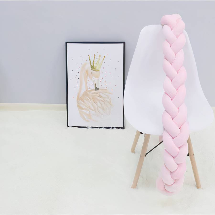 Pink Braided Crib Bumper Soft Nursery Bedding Baby Bed Rail Cushion