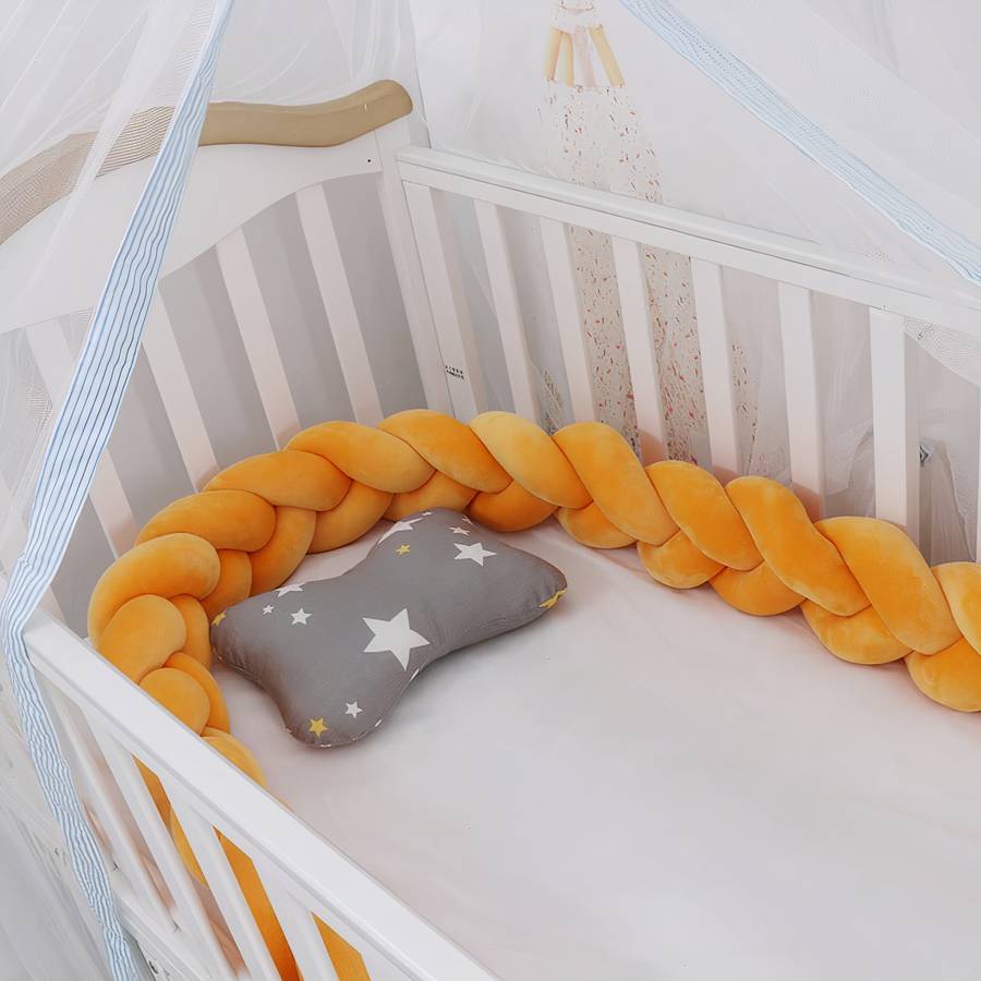 Orange Baby Crib Bumper Braided Crib Rail Protector Toddler Bed Bumper for Nursery Safety