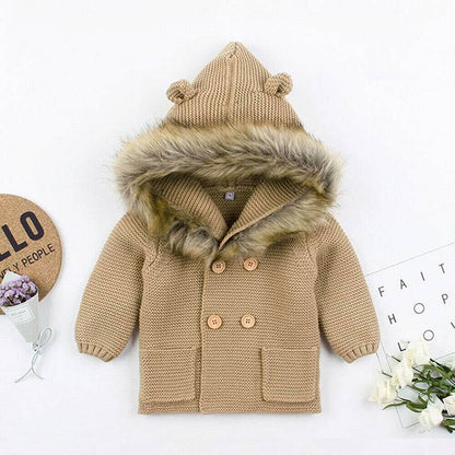 Baby Jacket with Faux Fur Collar Warm Toddler Coat Outerwear