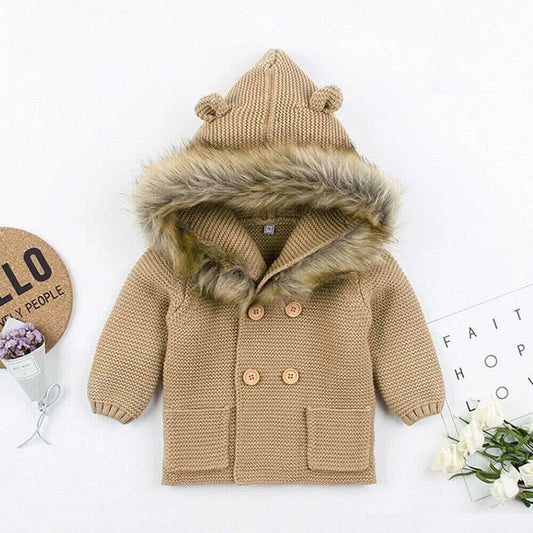 Baby Jacket with Faux Fur Collar Warm Toddler Coat Outerwear