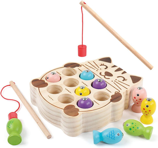 Wooden Magnetic Fishing Game for Kids Preschool Toddler Toy Interactive Play Set