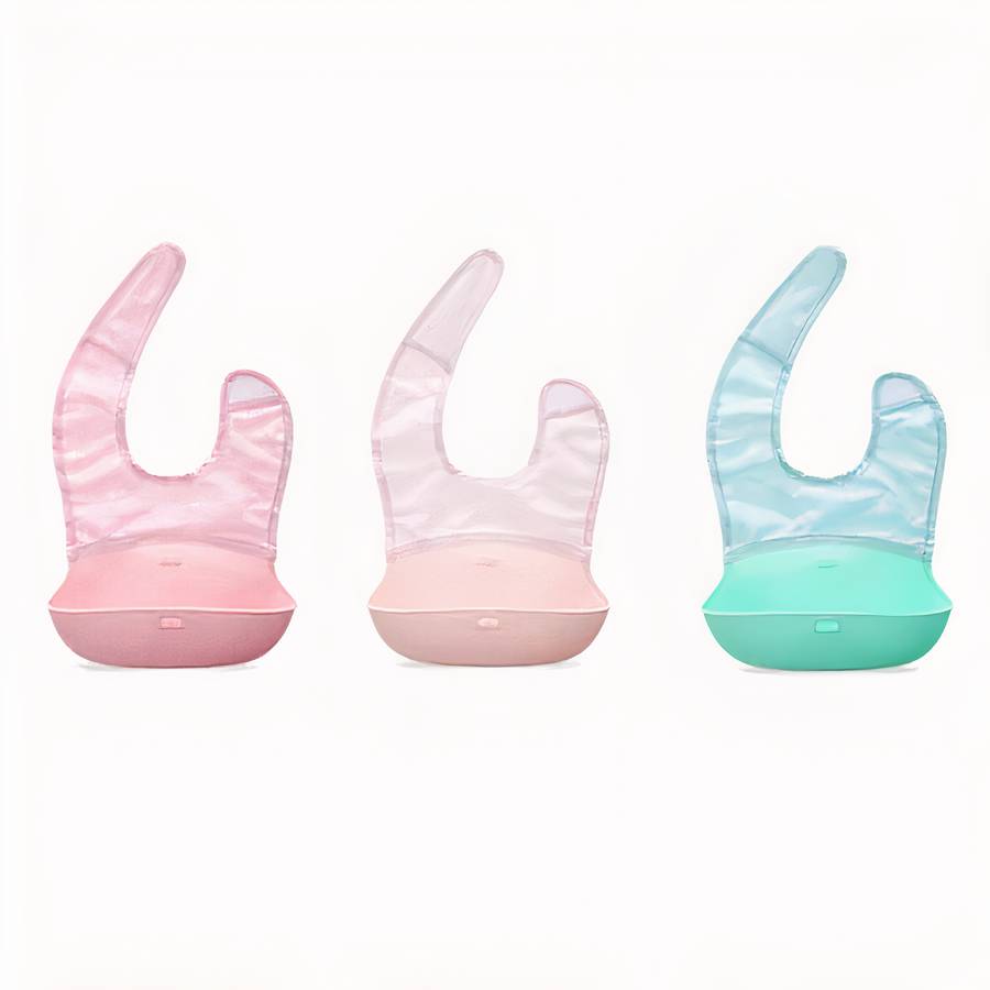 Pink Polyester and Silicone Baby Bib Waterproof Easy Clean Baby Feeding Bibs
