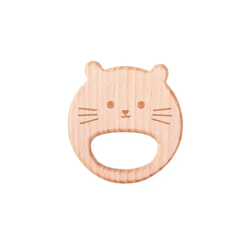 Baby Teething Ring Natural Wood Organic Infant Teether Safe Chew Toy