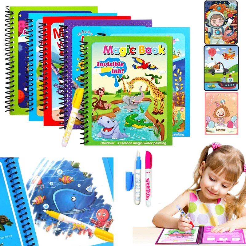Set of 5 Water Reveal Magic Coloring Books for Kids