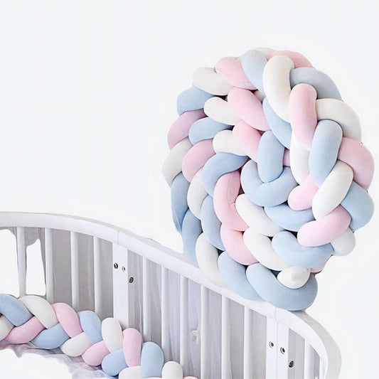 Braided Crib Bumper Blue Pink White Nursery Bedding Protector