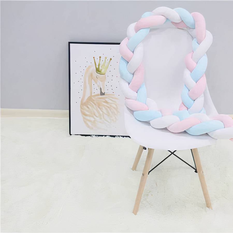 Braided Crib Bumper Blue Pink White Nursery Bedding Protector