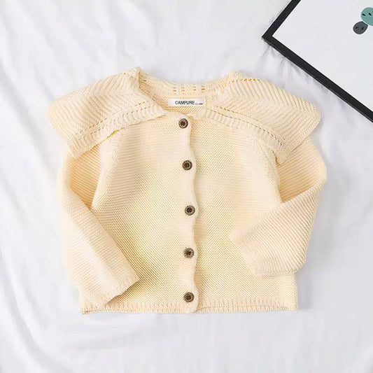 Baby Knit Cardigan with Petal Collar Soft Baby Sweater Toddler Knitwear